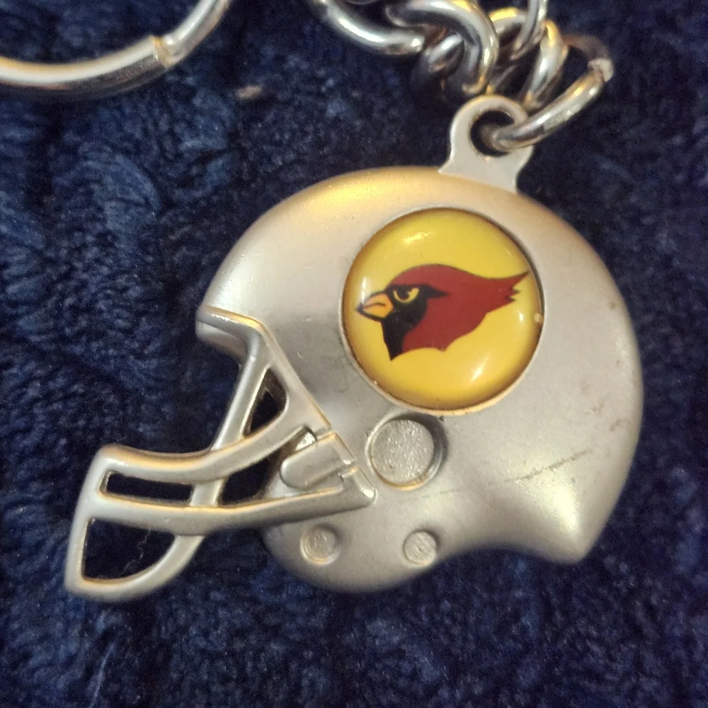 Vintage Cardinals Helmet Keychain - Silver Finish with Red & Yellow Logo
